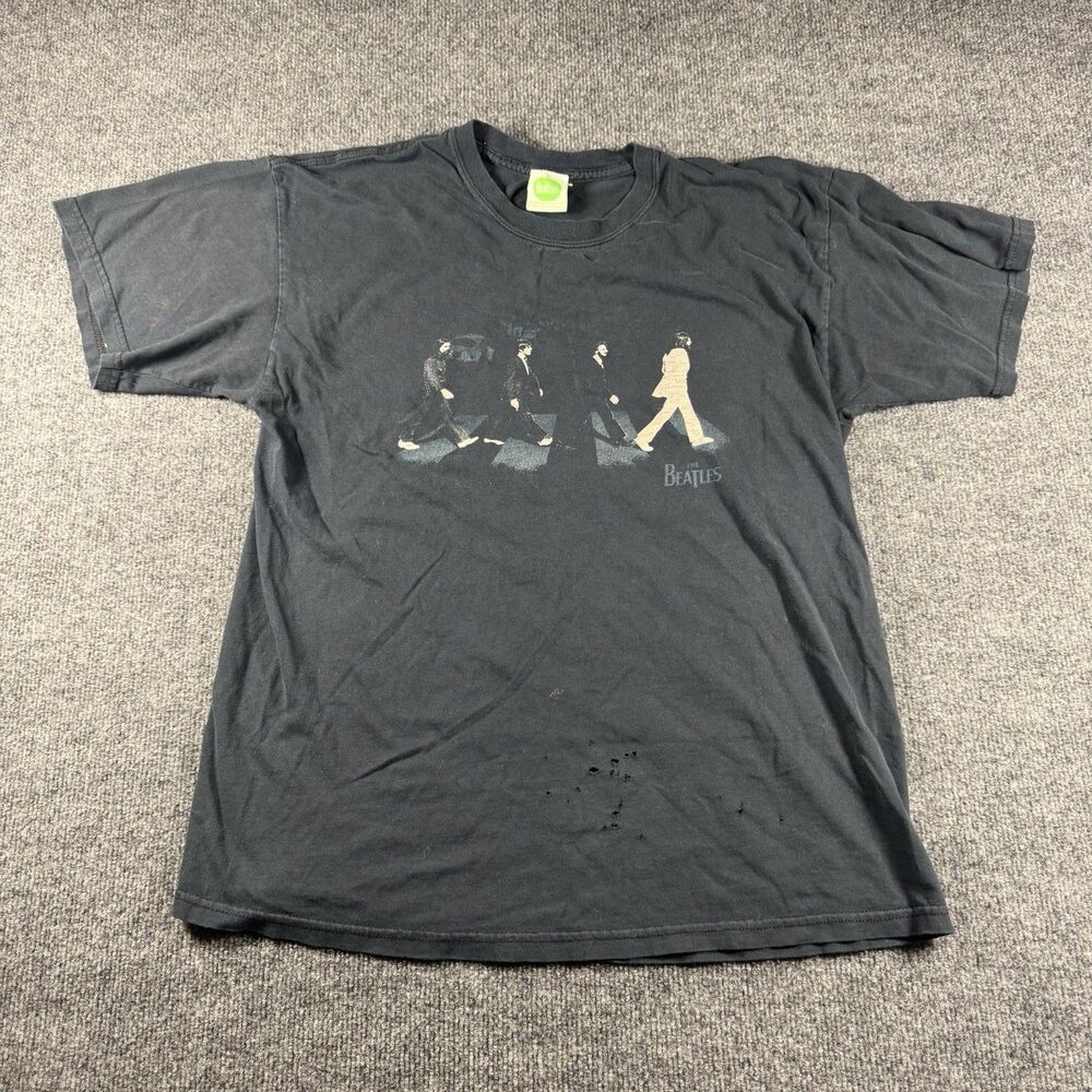 Vintage The Beatles Abbey Road T Shirt Faded Black Distressed Thrashed Large
